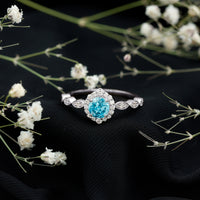 Rosec Jewels 0.8 carat aquamarine and diamond designer engagement ring with intricate band and sparkling gemstones.
