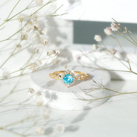 0.8 carat aquamarine and diamond designer engagement ring with intricate band by Rosec Jewels, showcasing sparkling gemstones and craftsmanship.