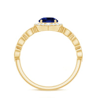 Vintage Inspired 1 Carat Lab Grown Blue Sapphire Engagement Ring with Diamond Halo