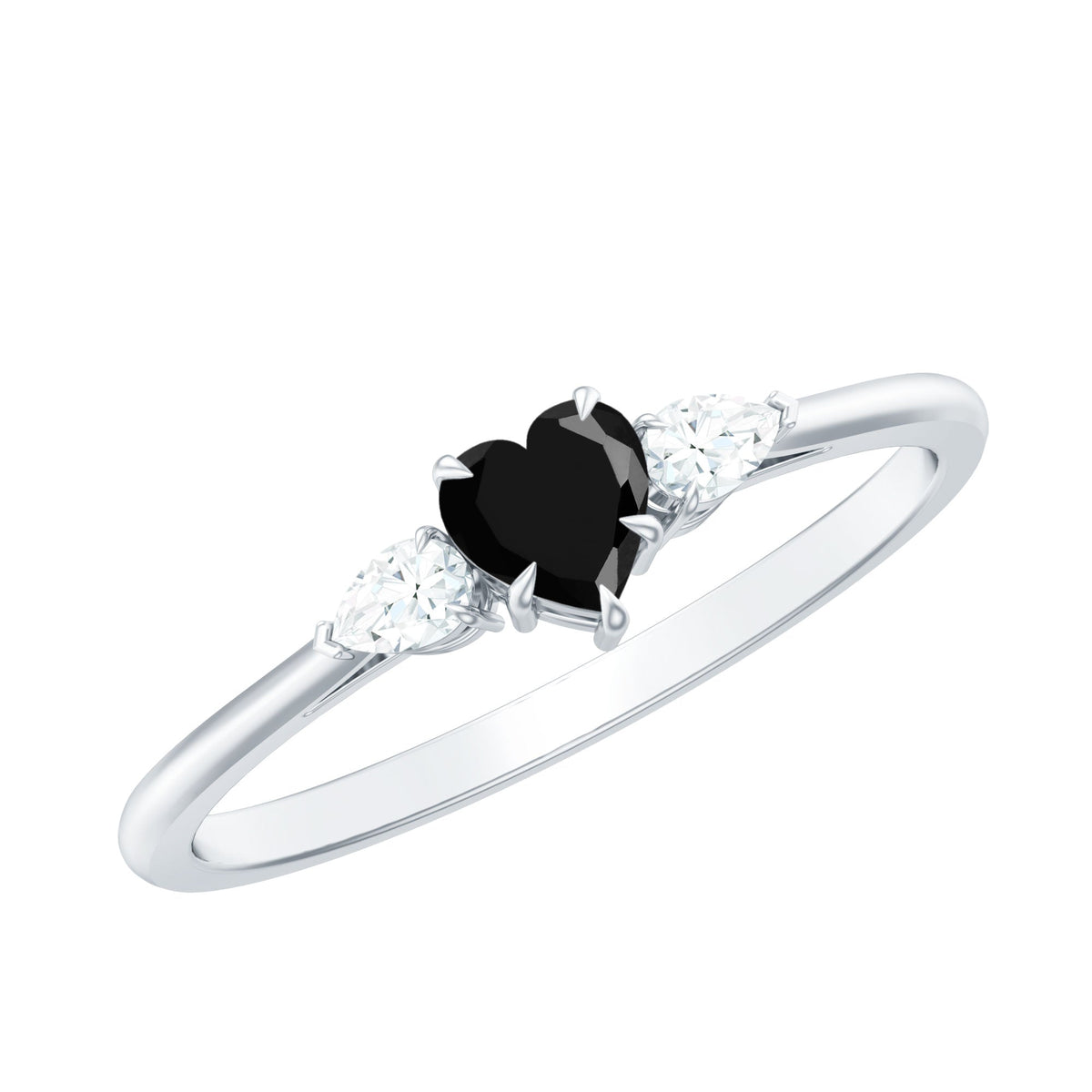 Certified Lab Grown Black Diamond Heart Promise Ring with White Diamond