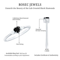 Certified Lab Grown Black Diamond Heart Promise Ring with White Diamond