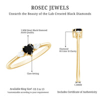 Certified Lab Grown Black Diamond Heart Promise Ring with White Diamond