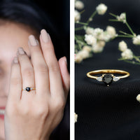 Certified Lab Grown Black Diamond Heart Promise Ring with White Diamond
