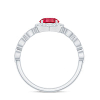 Vintage Style 1.3 Carat Lab Grown Ruby Engagement Ring with Diamond