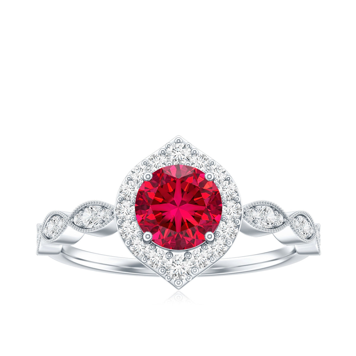 Vintage Style 1.3 Carat Lab Grown Ruby Engagement Ring with Diamond