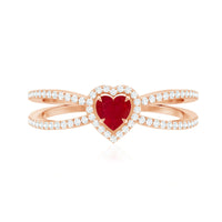 Natural Ruby Heart Engagement Ring with Diamond Split Shank