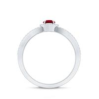 Natural Ruby Heart Engagement Ring with Diamond Split Shank