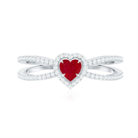 Natural Ruby Heart Engagement Ring with Diamond Split Shank