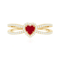 Natural Ruby Heart Engagement Ring with Diamond Split Shank