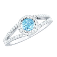 Rosec Jewels 0.8 carat aquamarine and diamond split shank engagement ring for women, featuring elegant gemstone and sparkling accents.