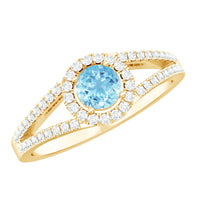Rosec Jewels 0.8 carat aquamarine and diamond split shank engagement ring for women with elegant design and sparkling gemstones.