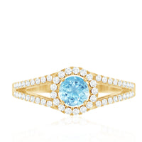 0.8 carat aquamarine and diamond split shank engagement ring for women, featuring elegant gemstone and sparkling diamond accents.