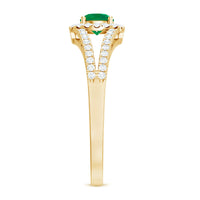 Classic Emerald Split Shank Engagement Ring with Diamond Halo