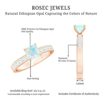 Certified Real Ethiopian Opal Princess Cut Engagement Ring with Diamond