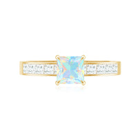 Certified Real Ethiopian Opal Princess Cut Engagement Ring with Diamond