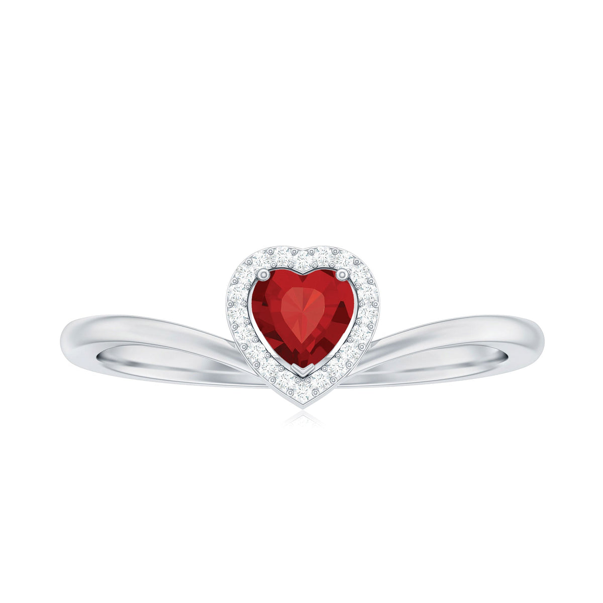 Lab Grown Ruby Heart Promise Ring with Diamond Halo