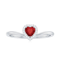 Lab Grown Ruby Heart Promise Ring with Diamond Halo