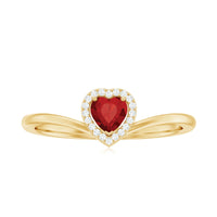 Lab Grown Ruby Heart Promise Ring with Diamond Halo