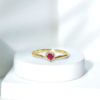 Genuine Half Carat Ruby Heart Promise Ring with Diamond Halo