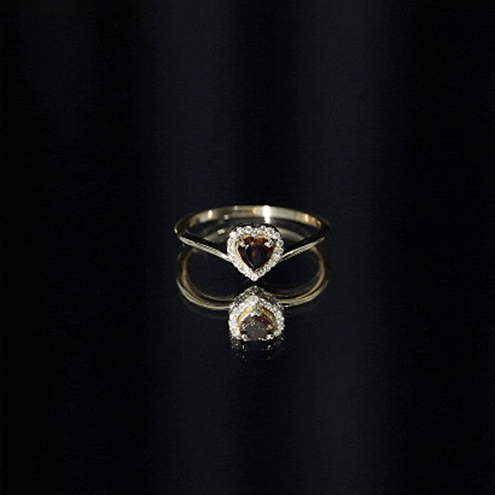 Certified real garnet heart promise ring with diamond halo from Rosec Jewels, featuring a yellow gold band and intricate design.