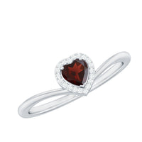 Certified Real Garnet Heart Promise Ring with Diamond Halo