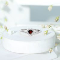 Certified Real Garnet Heart Promise Ring with Diamond Halo
