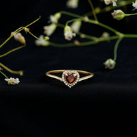 Certified Real Garnet Heart Promise Ring with Diamond Halo