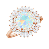 Natural 8mm Ethiopian Opal Double Halo Engagement Ring with Certificate