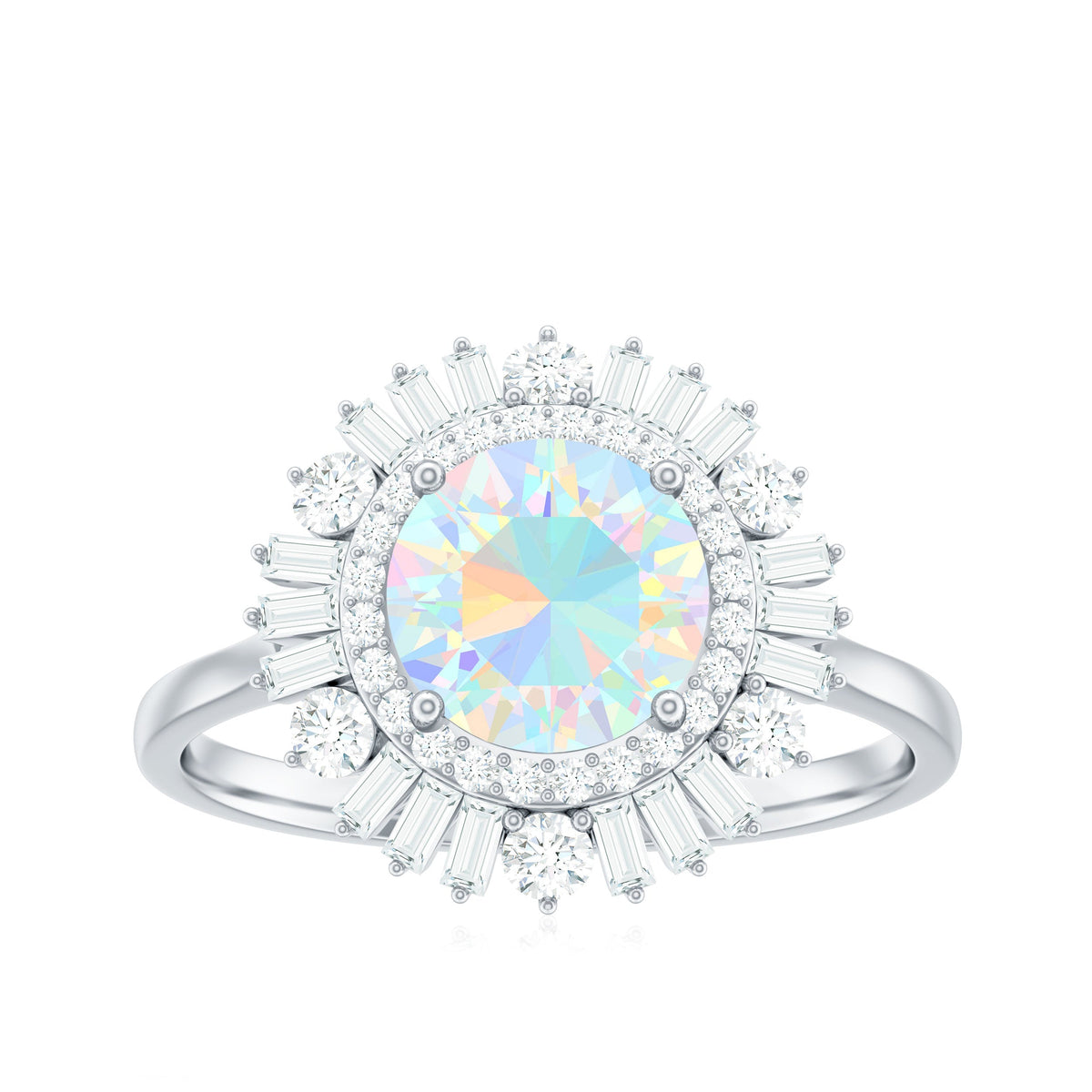 Natural 8mm Ethiopian Opal Double Halo Engagement Ring with Certificate