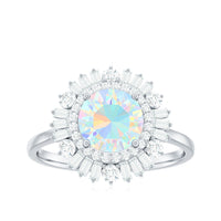 Natural 8mm Ethiopian Opal Double Halo Engagement Ring with Certificate