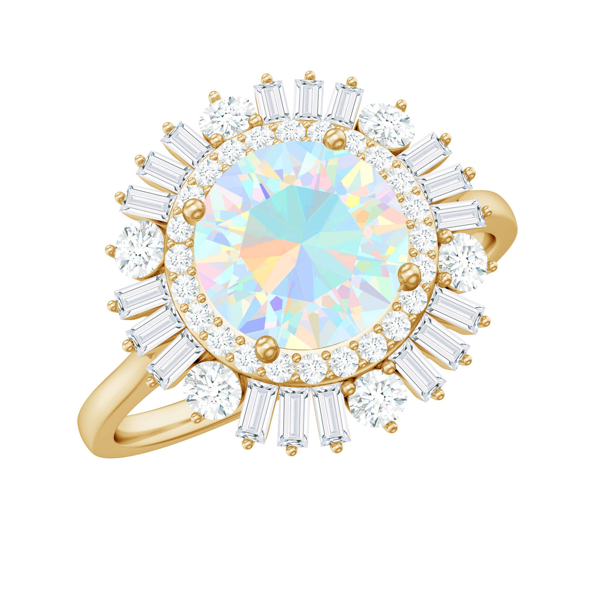 Natural 8mm Ethiopian Opal Double Halo Engagement Ring with Certificate