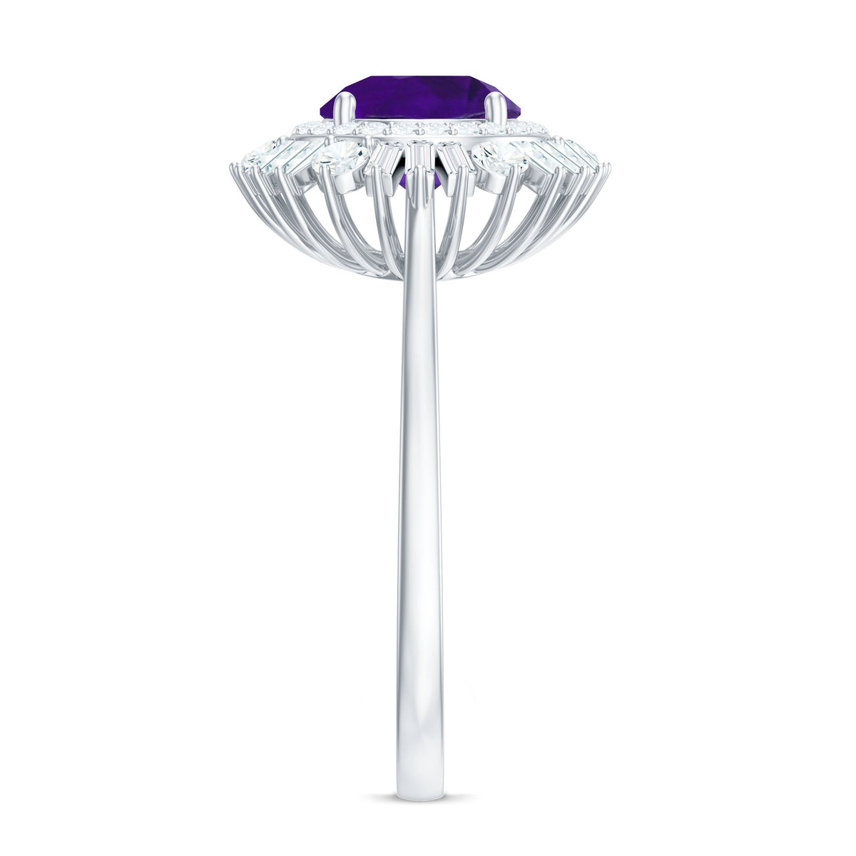 Natural 1.2 Carat Amethyst statement engagement ring with moissanite double halo by Rosec Jewels, featuring a detailed design.