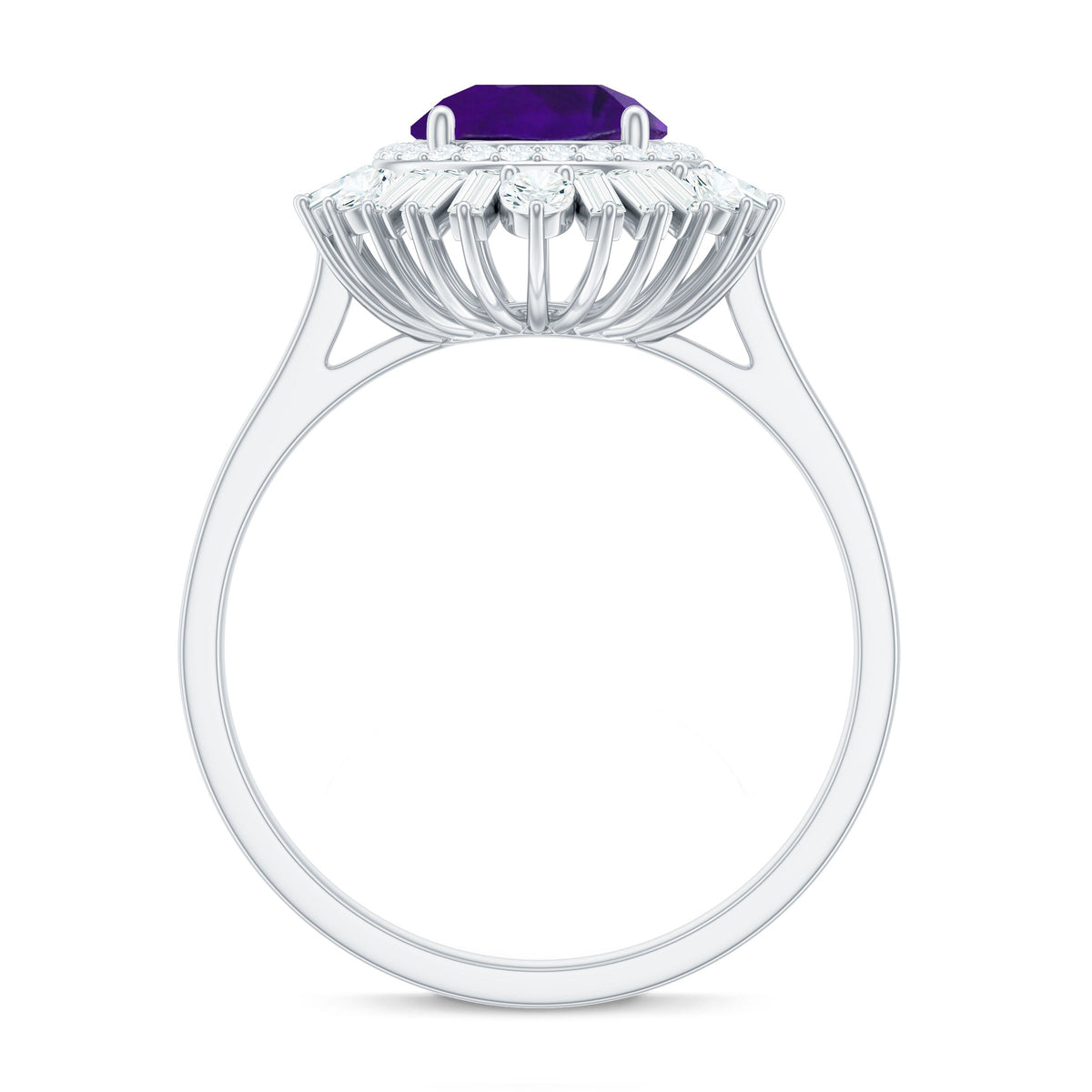 Natural 1.2 Carat Amethyst engagement ring with double halo of moissanite in a Rosec Jewels ring setting.