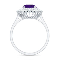 Natural 1.2 Carat Amethyst engagement ring with double halo of moissanite in a Rosec Jewels ring setting.
