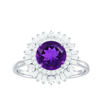 Natural 1.2 Carat Amethyst engagement ring with Moissanite double halo by Rosec Jewels, featuring a stunning purple gemstone and intricate design.