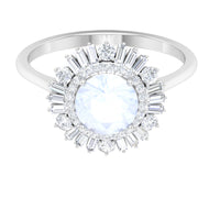 Moonstone and Moissanite Double Halo Cocktail Engagement Ring