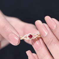 Criss Cross Shank Created Ruby and Diamond Halo Engagement Ring