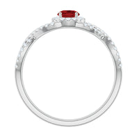 Criss Cross Shank Created Ruby and Diamond Halo Engagement Ring