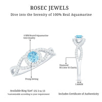 Real Aquamarine Criss Cross Engagement Ring with Diamond Halo