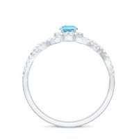 Real Aquamarine Criss Cross Engagement Ring with Diamond Halo