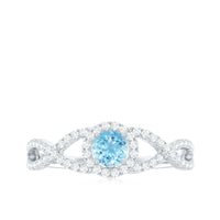 Real Aquamarine Criss Cross Engagement Ring with Diamond Halo