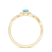 Real Aquamarine Criss Cross Engagement Ring with Diamond Halo