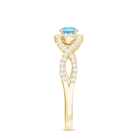 Real Aquamarine Criss Cross Engagement Ring with Diamond Halo