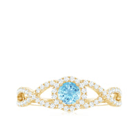 Real Aquamarine Criss Cross Engagement Ring with Diamond Halo