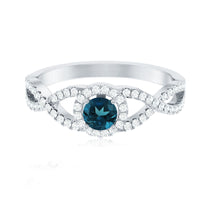 London Blue Topaz Crossover Engagement Ring with Diamond Halo