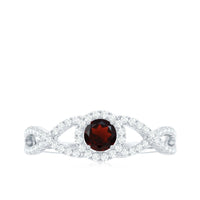 Natural Garnet Engagement Ring with Diamond Criss Cross Shank