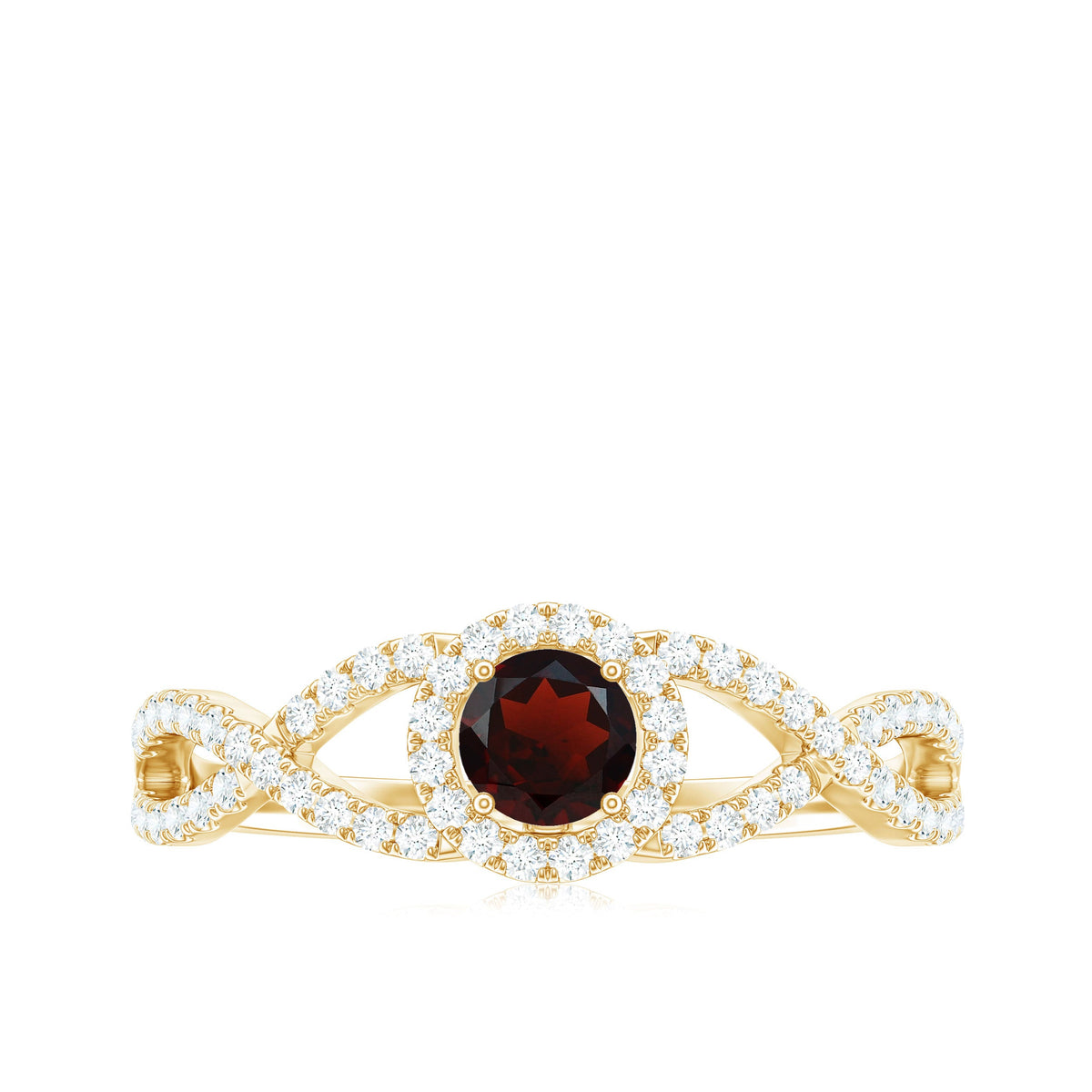 Natural Garnet Engagement Ring with Diamond Criss Cross Shank