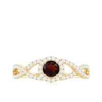 Natural Garnet Engagement Ring with Diamond Criss Cross Shank