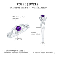 Real Amethyst Diamond Halo Engagement Ring with Criss Cross Shank