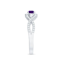 Real Amethyst Diamond Halo Engagement Ring with Criss Cross Shank